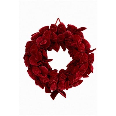 Yılbaşı Fiyonklu Kadife Örgü Çember / Çelenk Süs Kırmızı 22 cm