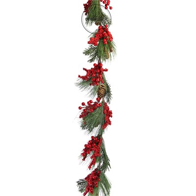 Yılbaşı Garland Berryli Kozalaklı Yeşil Kırmızı 175 cm