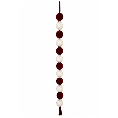 Yılbaşı Garland Top Şerit Kadife Süs Kırmızı Beyaz 190 cm