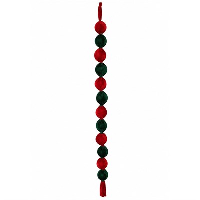 Yılbaşı Kadife Top Garland Şerit Süs Kırmızı Yeşil 190 cm
