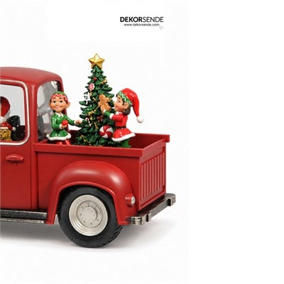 Yılbaşı Kar Küresi Arabalı Elf Çocuklu Noel Baba Model 28x15 cm