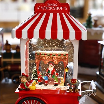 Yılbaşı Kar Küresi Işıklı Noel Baba Arabası Kırmızı 25 cm