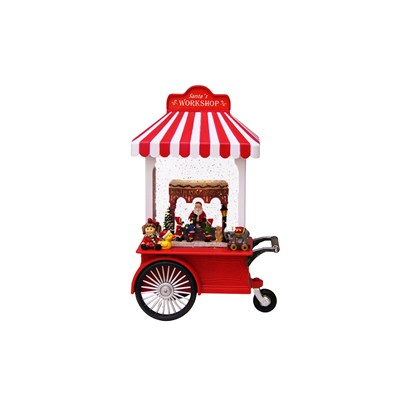 Yılbaşı Kar Küresi Işıklı Noel Baba Arabası Kırmızı 25 cm