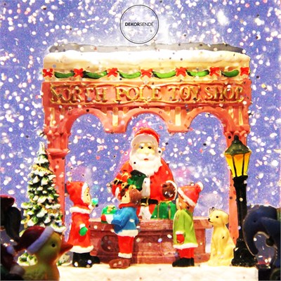 Yılbaşı Kar Küresi Işıklı Noel Baba Arabası Kırmızı 25 cm