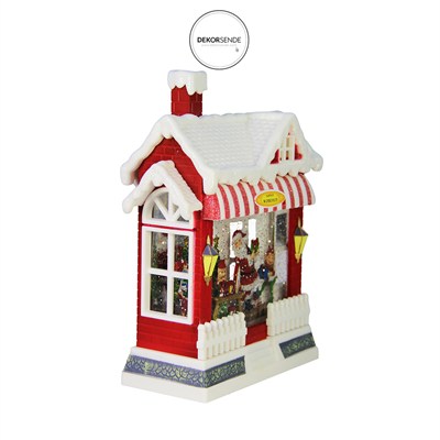 Yılbaşı Kar Küresi Müzikli Işıklı Noel Baba Atölyesi Kırmızı 25 cm