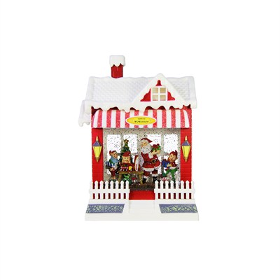 Yılbaşı Kar Küresi Müzikli Işıklı Noel Baba Atölyesi Kırmızı 25 cm