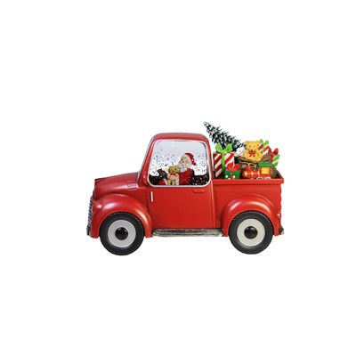 Yılbaşı Kar Küresi Noel Baba Işıklı Araba Kırmızı 22 cm