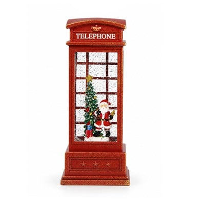 Yılbaşı Kar Küresi Telefon Kulübesinde Noel Baba Model 25 cm