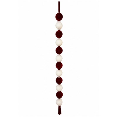 Yılbaşı Kadife Top Garland Şerit Süs Kırmızı Beyaz 190 cm