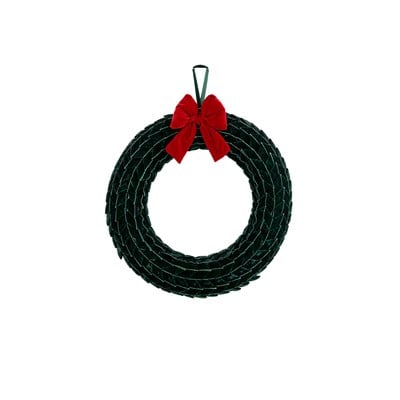 Yılbaşı Kırmızı Fiyonklu Kadife Örgü Çember / Çelenk Yeşil 40 cm