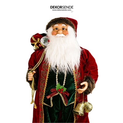 Yılbaşı Kırmızı Yeşil Kürk Süslemeli Noel Baba 90 cm