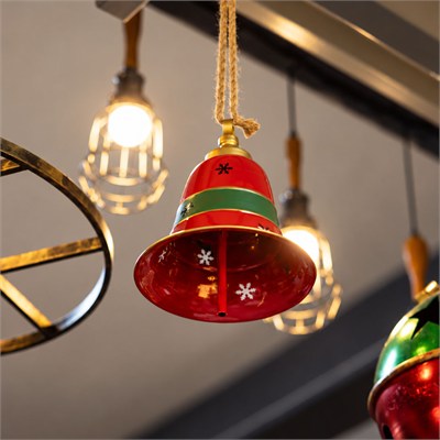 Yılbaşı Metal Çan Ağaç ve Kapı Süsü Kırmızı Yeşil 25 cm