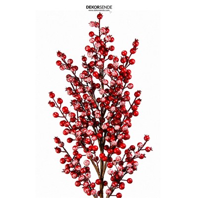 Yılbaşı Süsü Dal Narlı ve Karlı / Simli Kırmızı 102 cm