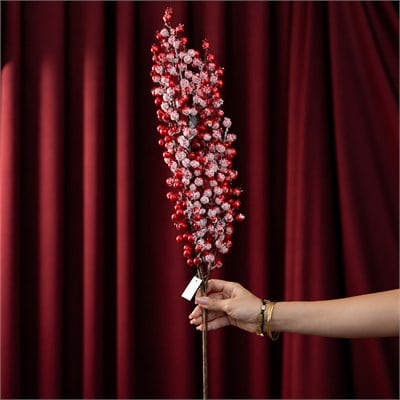 Yılbaşı Süsü Dal Narlı ve Karlı / Simli Kırmızı 102 cm
