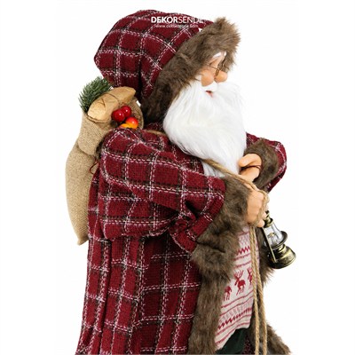 Yılbaşı Noel Baba Ekoseli Kırmızı 90 cm