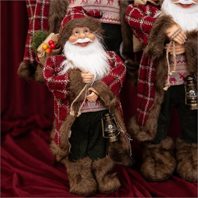 Yılbaşı Noel Baba Ekoseli ve Kürk Detaylı Kırmızı 45 cm