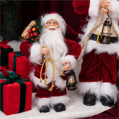 Yılbaşı Noel Baba Fenerli Kadife Kırmızı 30 cm