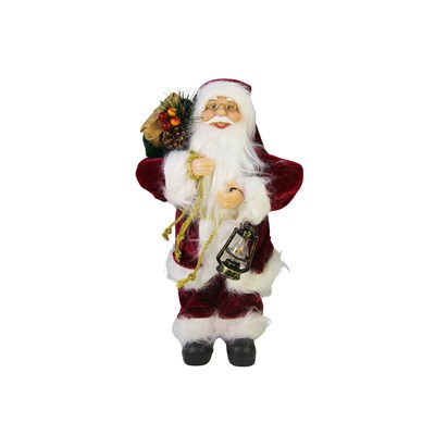 Yılbaşı Noel Baba Fenerli Kadife Kırmızı 30 cm