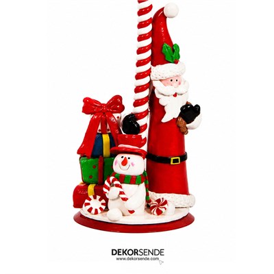Yılbaşı Noel Baba Figürlü Şeker Şamdan Mumluk Kırmızı 30 cm
