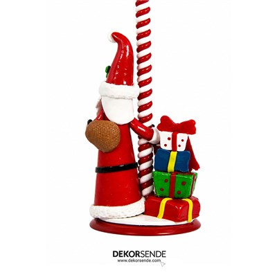 Yılbaşı Noel Baba Figürlü Şeker Şamdan Mumluk Kırmızı 30 cm