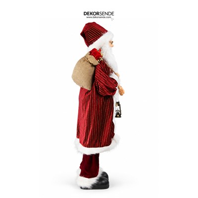 Yılbaşı Noel Baba Kadife Altın Çizgili Kırmızı 90 cm