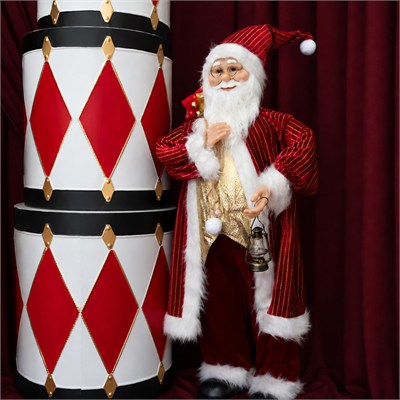 Yılbaşı Noel Baba Kadife Altın Çizgili Kırmızı 90 cm