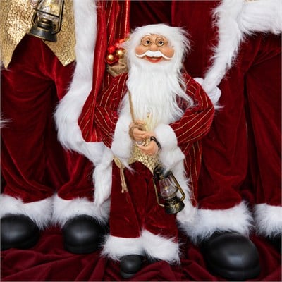Yılbaşı Noel Baba Kadife Altın Çizgili ve Kürk Detaylı Bordo 45 cm