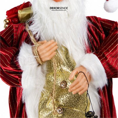 Yılbaşı Noel Baba Kadife Altın Çizgili Kırmızı 90 cm