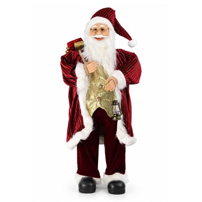 Yılbaşı Noel Baba Kadife Altın Çizgili Kırmızı 90 cm