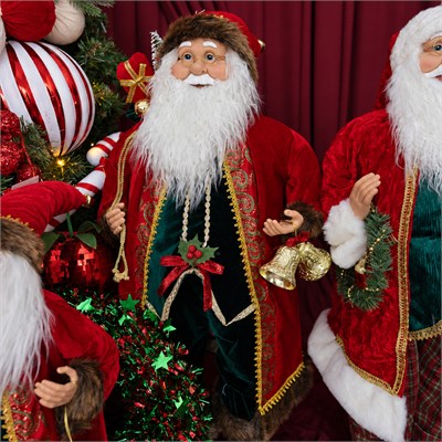 Yılbaşı Noel Baba Kırmızı Yeşil Kürk Süslemeli 90 cm