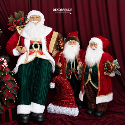 Yılbaşı Noel Baba Kırmızı Yeşil Kürk Süslemeli 90 cm