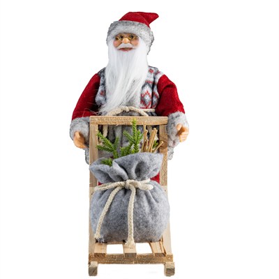 Yılbaşı Noel Baba Kızaklı Ayakta Kırmızı Gri 32 cm