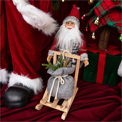 Yılbaşı Noel Baba Kızaklı Ayakta Kırmızı Gri 32 cm