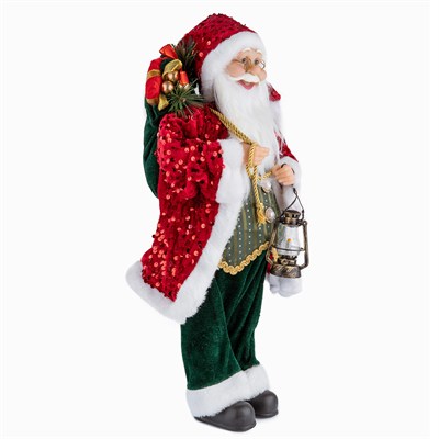Yılbaşı Noel Baba Payet Ceketli Fenerli Kırmızı 45 cm