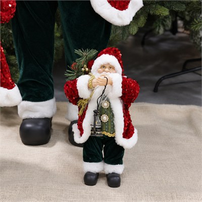 Yılbaşı Noel Baba Payetli Ceketli Fenerli Kırmızı 30 cm
