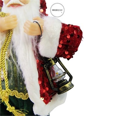 Yılbaşı Noel Baba Payetli Ceketli Fenerli Kırmızı 30 cm