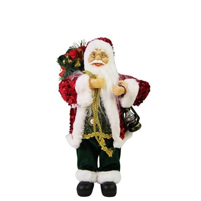 Yılbaşı Noel Baba Payetli Ceketli Fenerli Kırmızı 30 cm