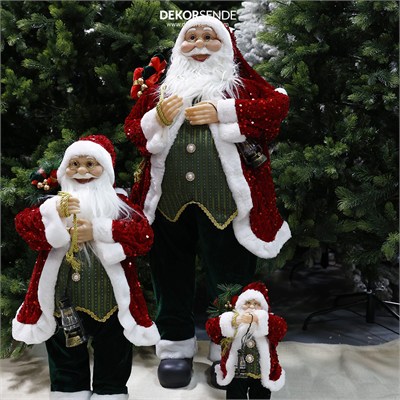 Yılbaşı Noel Baba Payetli Pullu Kırmızı 90 cm