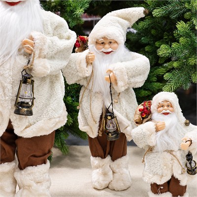 Yılbaşı Noel Baba Yumoş Polarlı Fenerli Bej 45 cm