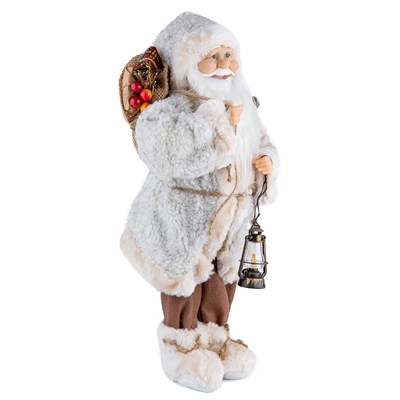 Yılbaşı Noel Baba Yumoş Polarlı Fenerli Bej 45 cm