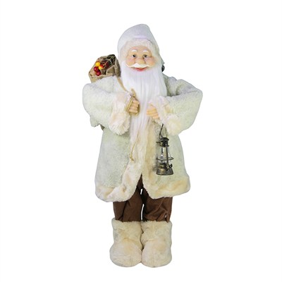 Yılbaşı Polar Ceketli Fenerli Noel Baba Bej 60 cm