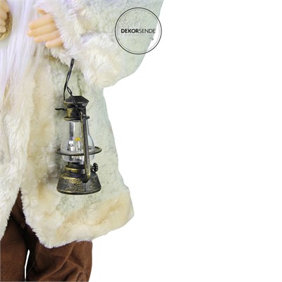 Yılbaşı Polar Ceketli Fenerli Noel Baba Bej 60 cm