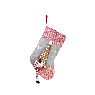 Yılbaşı Süs Ekose Şapka Noel Baba Çorap Gri 60 cm