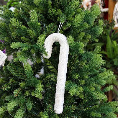Yılbaşı Süs Gri Pullu Baston Beyaz 33 cm