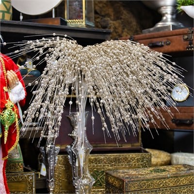 Yılbaşı Süs İncili Saz Demet Şampanya 65 cm