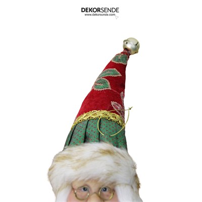 Yılbaşı Süs İşlemeli Şapka Noel Baba Kafası Yeşil Kırmızı 45 cm
