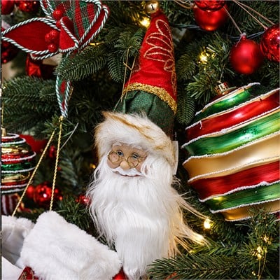 Yılbaşı Süs İşlemeli Şapka Noel Baba Kafası Yeşil Kırmızı 45 cm