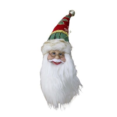 Yılbaşı Süs İşlemeli Şapka Noel Baba Kafası Yeşil Kırmızı 45 cm