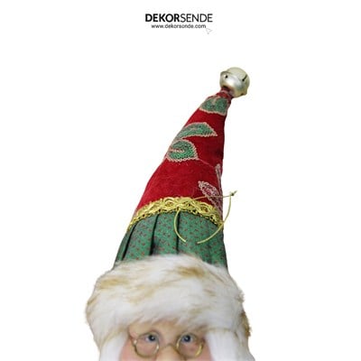 Yılbaşı Süs İşlemeli Şapka Noel Baba Kafası Yeşil Kırmızı 45 cm