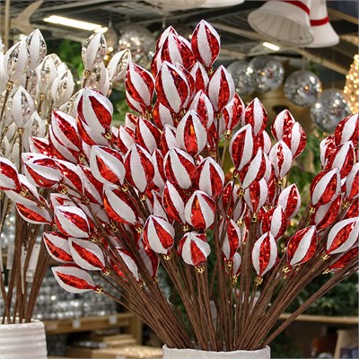 Yılbaşı Süs Konik Dal Kırmızı Beyaz 60 cm